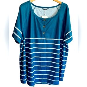 BloomChic Striped Raglan Sleeve Teal Button Top